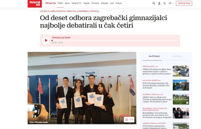 Mediji javljaju o uspjehu naših učenika na debatnoj konferenciji RysMUN | Prva privatna gimnazija zagreb